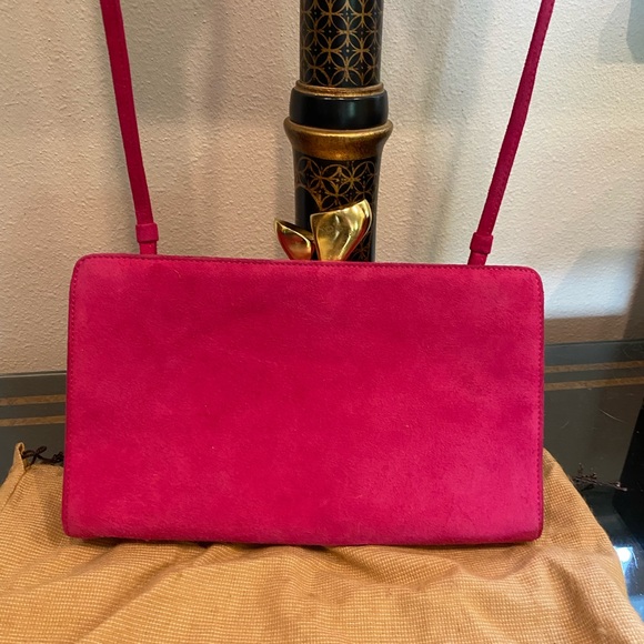 DONNA KAREN VINTAGE NWOT PINK SUEDE CROSSBODY/CLUTCH - Picture 5 of 13